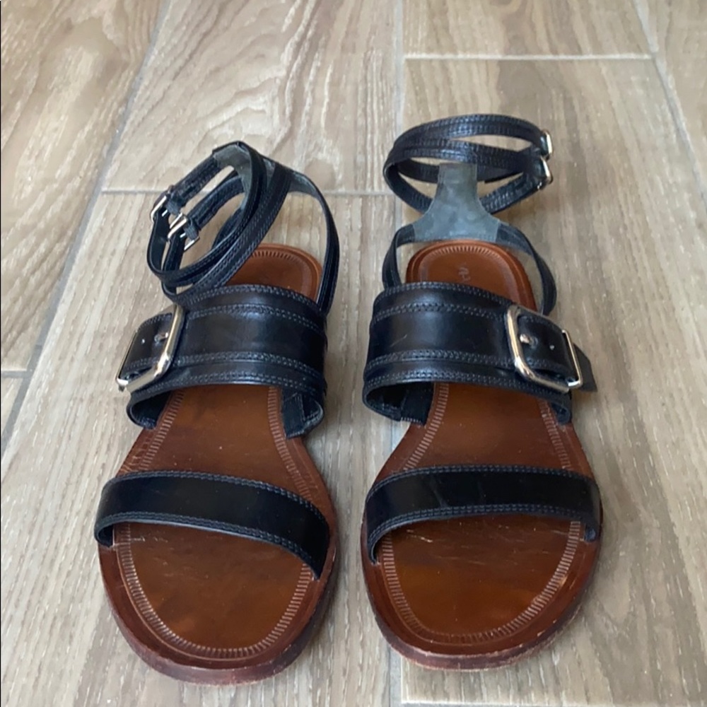 Via Spiga Black Leather Ankle-Strap Sandals